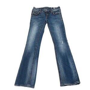 Miss Me Girls Bootcut Jeans Size 14 Blue Medium Wash Mid Rise Faux Flap